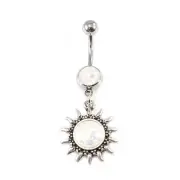 Belly Button Ring 14G Dangle Sun White Synthetic Opal Navel Piercing Jewelry
