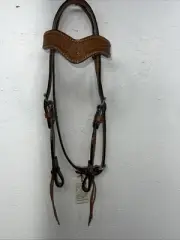 New Alamo Saddlery Leather Tooled Browband Headstall With Chinstrap #2117 U-24