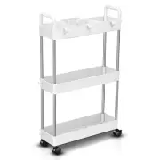 4.9" Dx 15" Wx 25" H White 3 Levels Storage Shelves Slim Rolling Storage Cart