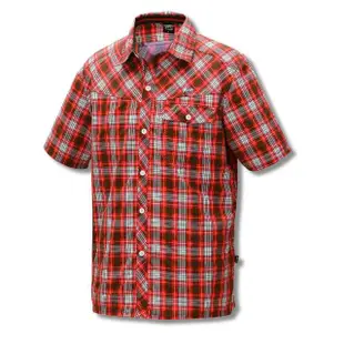【Fit 維特】男-格紋吸排抗UV短袖襯衫-鮭魚橙 GS1202-23(抗UV/短袖/格紋襯衫)