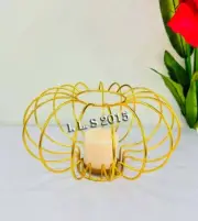 Gold Table Centerpiece Pumkin Candle Holder, Metal, Iron Home, Entryway Decor