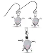 White Opal Turtle .925 Sterling Silver Pendant Set