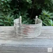 Wide Hammered Silver Cuff Bracelet, Boho Bracelet
