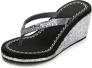 [TangDao] Women's Platform Flip Flops Rhinestone Sandals Wedge Slipper For Summer (5.5, Black, numeric_5_point_5)