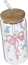 Zerodeko Glass Cup with Lid and Straw Drinking Glasses Reusable Coffee Cup Glass Tumbler Cute Water Cup for Coffee Juice Home Office Use