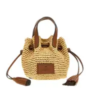 logo-patch raffia bucket bag One size Brown