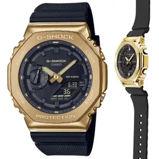 CASIO卡西歐 G-SHOCK 農家橡樹 金屬錶殼 八角形雙顯錶 GM-2100G-1A9 黑金