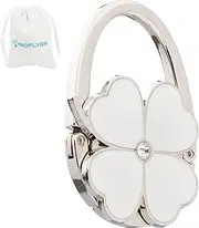 [ROFLYER] Four Leaf Clover Design Foldable Handbag Hanger Folding Purse Table Hook Holder(White)