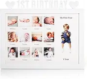 My First Year Photo Frame, Newborn Baby Picture Frame, 12 Months Baby Keepsake Frame Monthly Milestone, Personalized 1st Baby Birthday Mothers Day Gift, 13 Inserts, White