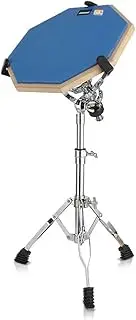 12-Inch Portable Drumming Training Bundle, Silent Drum Practice Pad with Adjustable Stand, Blue Rubber Surface for Quiet Percussion Training