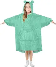 ODAWA Cadet Blue Kids Wearable Blanket Blanket Hoodie for Teens Youth Soft Comfortable Flannel Hooded Blanket, Medium Aquamarine, Small