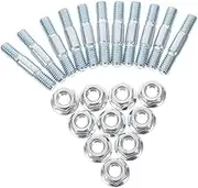 Hohopeti 15 Sets Double-Headed Screw Nut Double Ended Screws Bolts and Nuts Kit Chainsaw Maintenance Tool Chainsaw Parts Threaded Studs Bolts Silver Iron