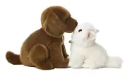 Chocolate Labrador Dog and Angora Kitten Kissing Stuffed Animal Plush AU26203