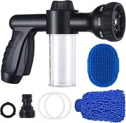 Halopet Garden Hose Nozzle, Soap Sprayer Attachment, Car Wash With Dispenser Bottle & Dog Rubber Comb Brush, Bathing for Pet Showering, Washing, Watering Plants, Patio Black 8.6in*5.5in*2.5in