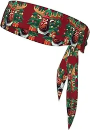 [HVTTIOR] Funny Christmas Moose Print Multifunctional Sweat Wicking Sports Head Tie Headband for Tennis Basketball Karate