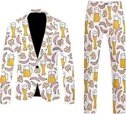 Mens 2 Piece Suits Funny Graphic One Button Blazer Jacket Pants Set Oktoberfest Beer Printed Carnival Party Suit