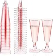 WADY 25pcs Champagne Glasses Plastic Champagne Glasses Reusable Stemmed Party Wine Cups Crystal Wine Cocktail Cups for Garden Wedding Birthday Anniversary Party (Pink)