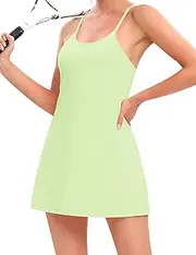 [DERCA] Womens Tennis Dress with Built in Shorts & Bra Sleeveless Workout Dresses with Pockets Athletic Golf Dress