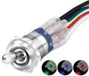 12 Volt Waterproof Push Button Toggle Switch 12V Lighted RGB Triple LED (Red Gre