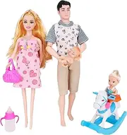 Toyland® Doll Family Playset - Daddy, Mummy, Toddler & Baby Bump - Girls Toys