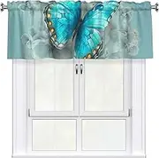 LHBWCVN Light Blue Butterfly Valances for Windows, Rod Pocket Window Treatment Drapes Farmhouse Kitchen Curtains Short Blackout Window Curtains for Living Room Bedroom Decor 54x18 Inch
