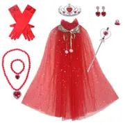 Red Frozen Princess Set Hand Necklace Crown Sequin Cloak Veil Perfect Dress Up