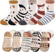 [Minicloss] 5 Pairs of Socks Baby Non-Slip Socks Baby Socks Children Non-Slip Socks Cotton Animal Motifs Stopper Socks Baby Toddler Socks Toddler Socks Baby for Babies Toddlers and Kids