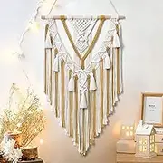 Dremisland Macrame Woven Wall Hanging Boho Geometric Woven Tapestry Beige & Yellow Cotton Handmade Bohemian Art Decor with Tassel Craft Ornament for Bedroom Living Room Apartment Nursery (Yellow)