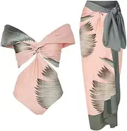 Pink Floral Print Single Piece Swimsuit Set Women String Bathing Suits Fitness Printed Swim