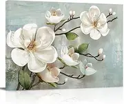 Canvas Wall Art Spring Magnolia White Flower Vintage Framed Picture Prints Wall Decor Painting Artwork Ready to Hang for Living Room Bedroom 16" x 24"