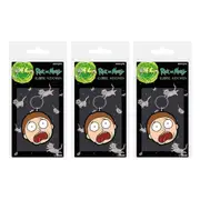 3x Adult Swim Rick and Morty Themed Morty's Face Durable Rubber Keyring/Keychain