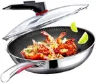 12.6 Inch Stainless Steel Nonstick Wok Pan with Lid,Stir Fry Honeycomb Wok,Cooki