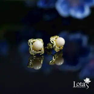 【共嬋娟】Lotas 深水粉珊瑚 925純銀鍍18K金耳針式耳環