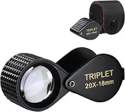 20x Magnification Triplet Magnifier Portable Gemstone Magnifier with 18mm Optics, Foldable Design, Robust Metal Case, Battery-Free Operation for Jewelers, Gemologists, Collectors