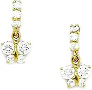 [JewelryWeb] 14k Yellow Gold April Clear CZ Butterfly Angel Wings Drop Screw Back Earrings 13x6mm Stud Earring for Women