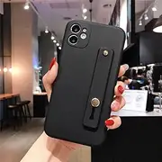UEEBAI Case for iPhone SE 2020 iPhone 7 iPhone 8, Slim Liquid Silicone Phone Case with Kickstand Fashion Hand Strap Soft Touch Silicone Rubber Full Body Protection Shockproof Bumper Cover - Black