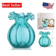 Unique Hand-Blown Glass Vase - Irregular Blue Art Deco Centerpiece