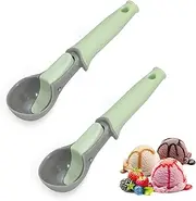 2 PCS Ice Cream Scoop with Trigger Ice Cream Scooper and Comfortable Handle Perfect for Frozen Yogurt, Gelatos, Sundaes (Green)