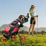 Costway3-Wheel Folding Golf Push Cart with Adjustable Handle &amp; Padded Seat-Red