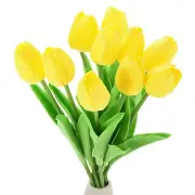 15pcs Tulips Artificial Flowers, Fake Tulip Stems Real Touch (Yellow)