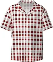 [HJLUUFT] Red White Checkered Men's Shirts,Classic Hawaiian, Cuban Styles,Vacation Wear - Breathable Button Down Shirts for Men