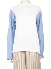White & Blue Stripe Sleeve Polo