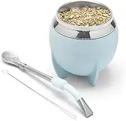 BALIBETOV Yerba Mate Cup And Bombilla Set, Includes Stainless steel Yerba Mate Gourd, Premium Bombilla Mate and Cleaning Brush (Light Blue)