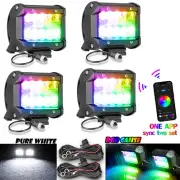 4Pcs 4" RGB Chase LED Pods Work Light Bar Music Wireless Bluetooth White UTV 4WD (for: Volkswagen)