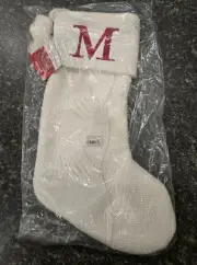 St. Nicholas Square Ivory Cable Knit Christmas Stocking Red "M" *NEW*