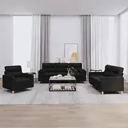 3 Piece Sofa Set with Pillows Black Fabric Home Sofa
