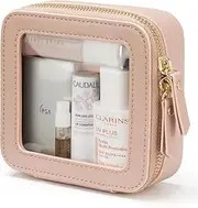 Clear Makeup Bag Travel Cosmetic Case Transparent Toiletry Bag with Zipper, Portable Make Up Organizer Traveling Compact Car Bag for Essentials-Pink