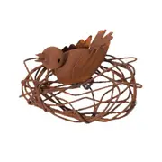 Garden 13x6cm Metal Bird on Nest Rust Outdoor Ornament Yard Patio Home Decor