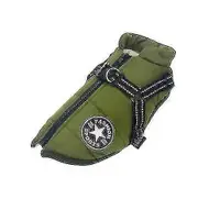 Large Pet Dog Jacket With Harness Winter Warm Dog Clothes Waterproof Green XL