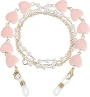 [sourcing map] Beads Eyeglass Chain, Pearl Glasses Strap Eyewear Retainer Chain Around Neck Sunglass Holder for Girls Women, Pink Heart, Pink, 70